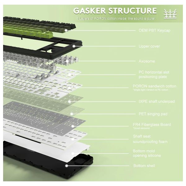  لوحة مفاتيح ميكانيكية لاسلكية اتاك شارك - M87 Pro V2 - بلوتوث 5 - بطارية بحجم 5000 مللي امبير - اخضر 