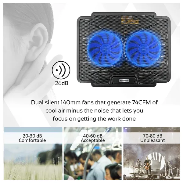 مبرد لابتوب بروميت - AIRBASE 1 - مراوح مزدوجة - اسود