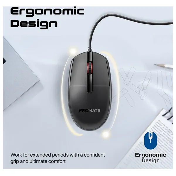 Promate CM 1200 - Wired Mouse - USB - 1.5 m - Black