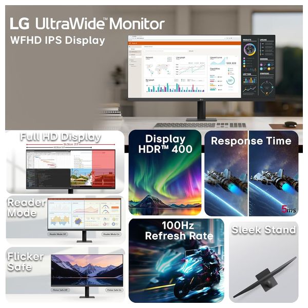  Monitor LG 34U511A - 34 inch - 100Hz - 5ms Response Time - WFHD - Black 