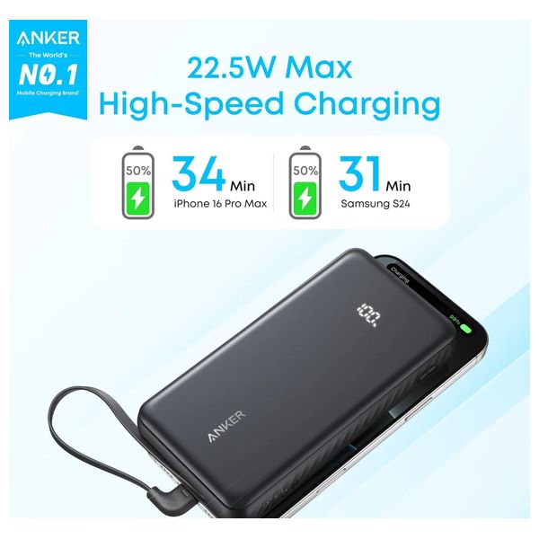 Anker A110EH11 - Power Bank with USB-C Cable - 20000mAh - 22.5W - Black 