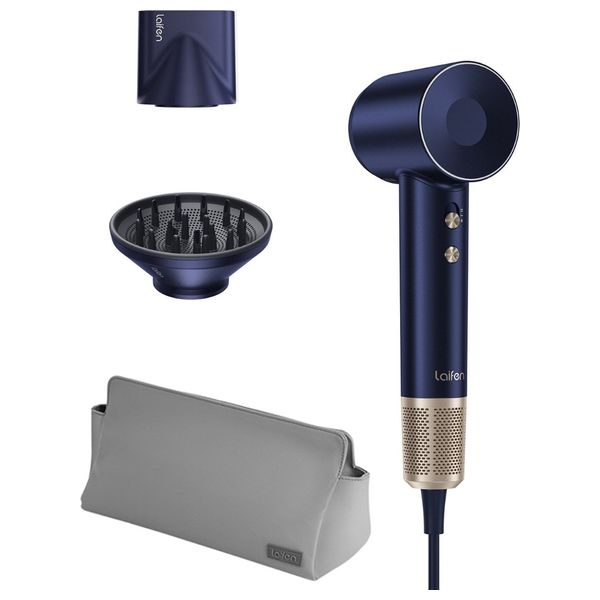 Laifen Swift Premium Hair Dryer - powerful performance with ionic technology for fast drying - 1400W - Golden Blue + Hair Brush