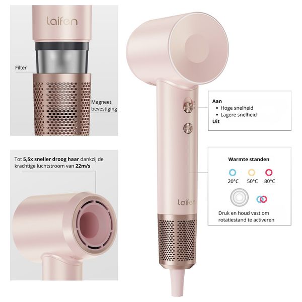  Laifen Hair Dryer - 1600W - 1.8 m - Pink 