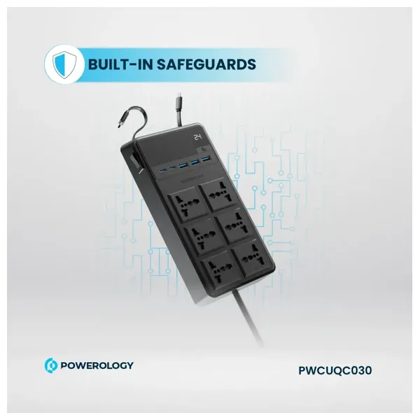  Powerology PWCUQC030 - Power Socket - 2500W -  Black 