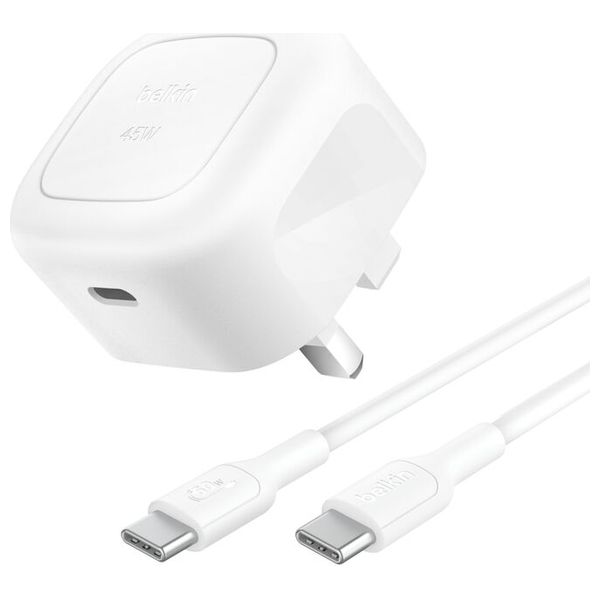  شاحن جداري بلكن - 2603 - بقوة 45 واط - مع كيبل يو اس بي سي بطول 1 متر - ابيض 