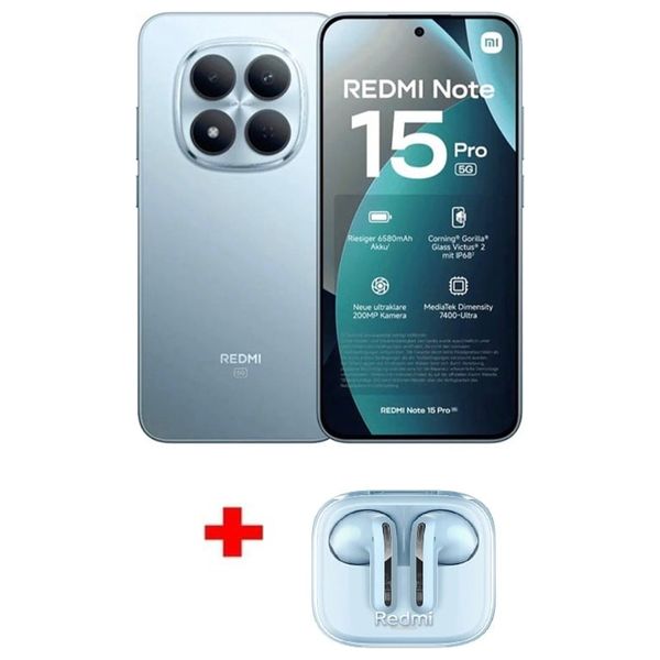  شاومي ريدمي نوت 15 برو 5G - دبل سيم - شاشة أموليد 6.83 انج ، 120 هرتز - ميديا تيك Dimensity 7400-Ultra - بطارية 6580 مللي أمبير بالساعة، 45 واط + سماعة داخل الاذن 