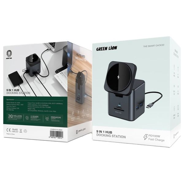  GREEN LION - Hub Docking Station - 9 in 1 - USB-C - Black 