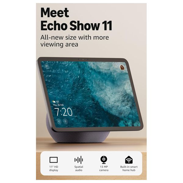  Amazon Echo Show 11 - Smart Display - 11 Inch Full HD Touchscreen - Surround Sound - 13MP Camera - Bluetooth - Black 