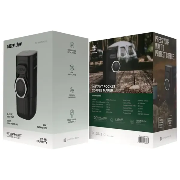 صانع القهوة الفوري المحمول من جرين ليون - بسعة 100 مل - اسود