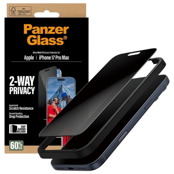  PanzerGlass Privacy Screen Protector for iPhone 17 Pro Max Ultra Wide Fit - Transparent 