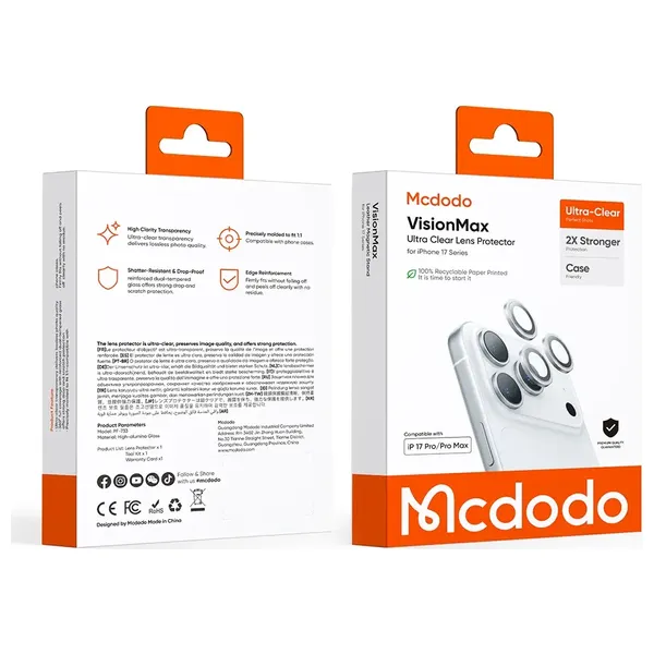 واقي عدسة الكاميرا فائق الوضوح من موماكس  لجهاز ايفون 17/17 برو ماكس - شفاف