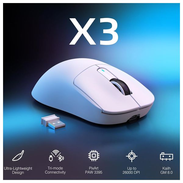  ماوس العاب لاسلكي اتاك شارك - X3 - بطارية تعمل لمدة 200 ساعة - ابيض 