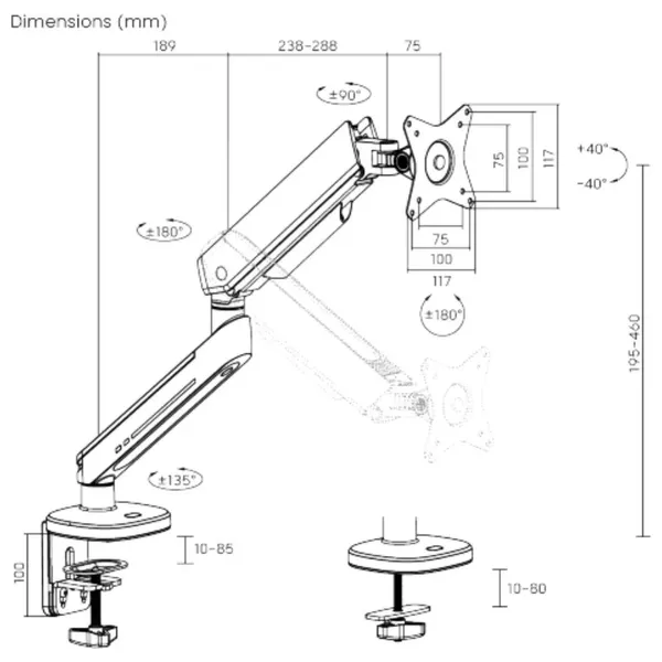  Aivitron MA100 Gaming Monitor Arm - Supports Monitors from 27 to 45 Inches - Gray 