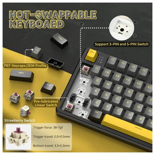  Attack Shark X87 - Wireless Mechanical Keyboard - 4000mAh - Bluetooth 5 - Black 