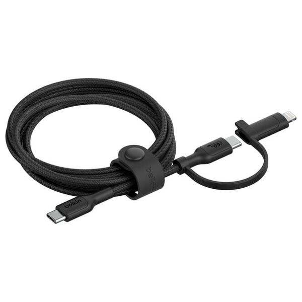  Belkin BOOSTCHARGE - 2in1 USB-C to USB-C Braided Cable with Lightning Adapter - 1.5m - Black 