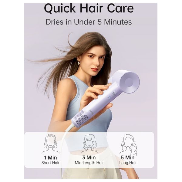 Laifen SE Lite - 1400W - Hair Dryer with Powerful Airflow and Precise Temperature Control - 2.5m - Purple + Hair Brush
