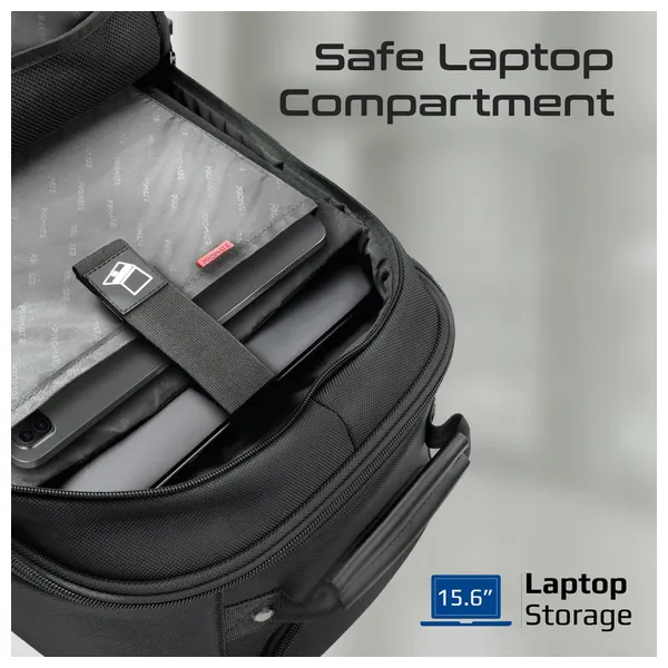  Promate CramPack TR Laptop Trolley Bag - Multi-Compartment - 15.6 Inch - Water Resistant - Black 