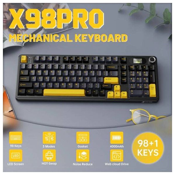  ATTACK SHARK X98 Pro - Wireless Keyboard - 4000mAh - Bluetooth 5 - Black 