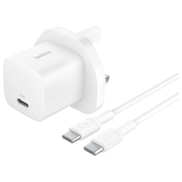  Belkin - USB-C Wall Charger 25W - 1M USB-C Cable - White 