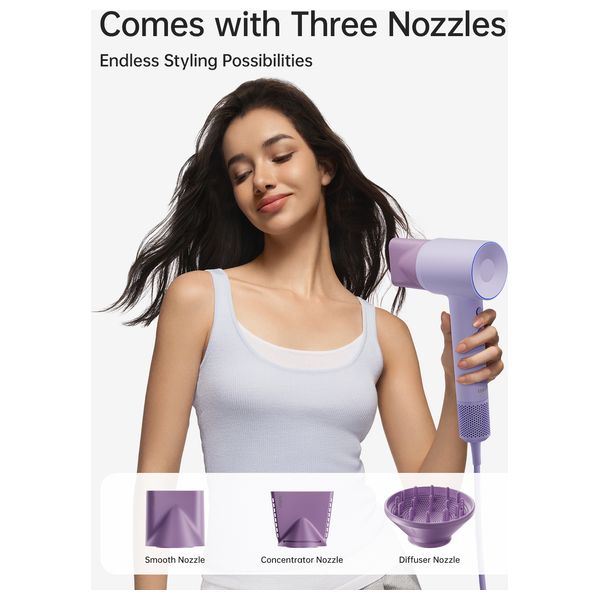 Laifen SE2 - High-Speed Hair Dryer - 1400W - Smart Temperature Control - Purple + Hair Brush