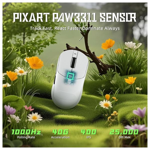  Attack Shark X8 SE - Wireless Gaming Mouse - Up To 500mAh - 25000 DPI - White 