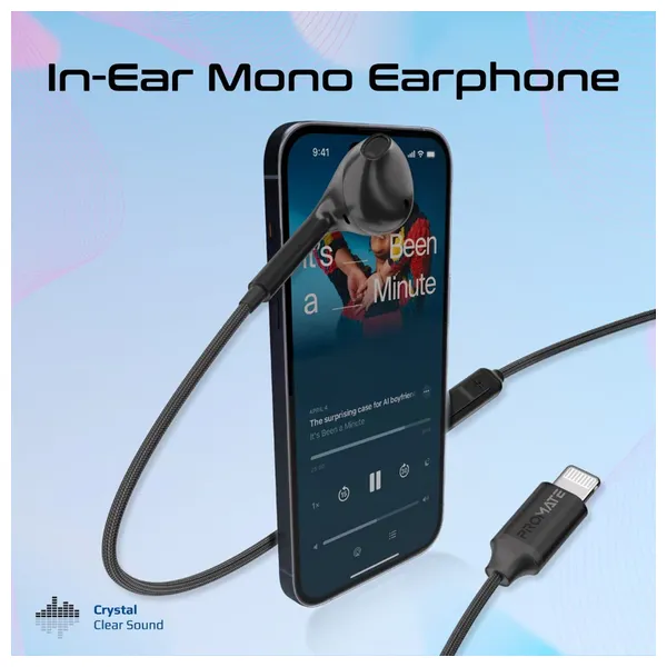  ProMate MonoPod LT - Wired Headphone In Ear - 1.3m - Lightning - Black 