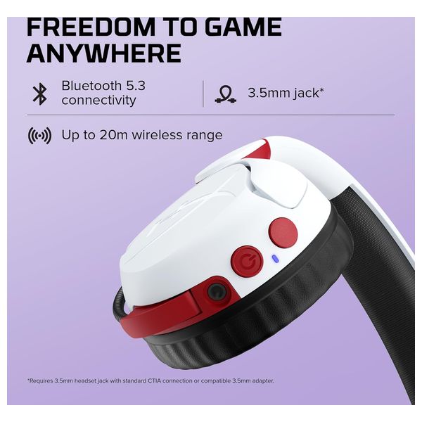  HyperX Bluetooth Over-Ear Gaming Headset - 25 hour Battery Life - Bluetooth 5.3 - White 