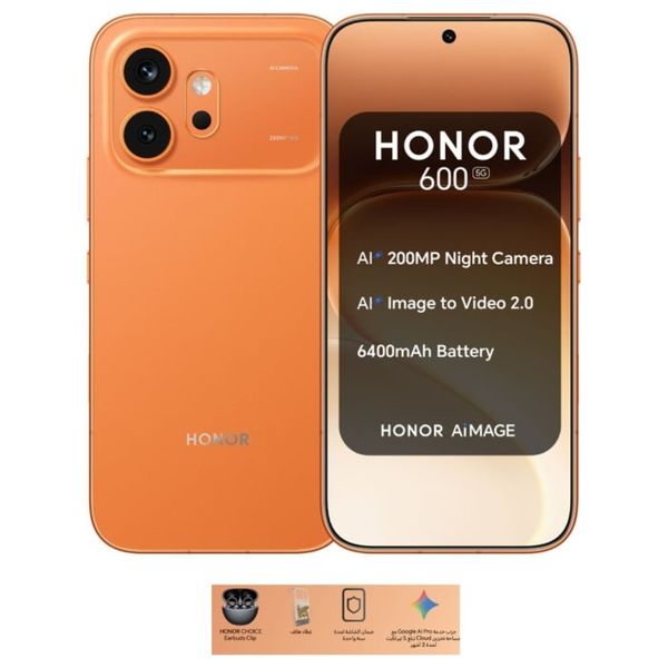 Honor 600 5G - Dual SIM - 6.57-inch AMOLED Display - Snapdragon 7 Gen 4 - 7000mAh, 80W SuperCharge, AI Features + Google AI Pro Service + One-Year Screen Warranty + Mobile Case + Honor Earbuds Clip