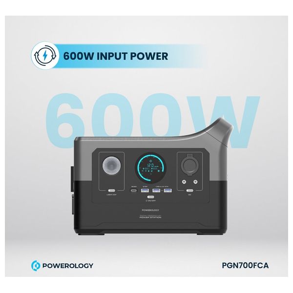 مولد طاقة محمول باورولوجي - PGN700FCA - بطارية بحجم 120000 مللي امبير - بقوة 700 واط - اسود