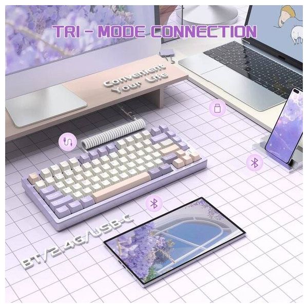  لوحة مفاتيح ميكانيكية لاسلكية اتاك شارك - X75 - بطارية بحجم 10000 مللي امبير - اضاءة RGB - بنفسجي 