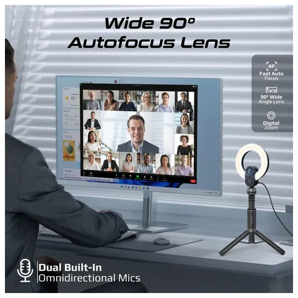 Promate VistaCam Webcam - Black - VistaCam Detachable & Extendable Tripod