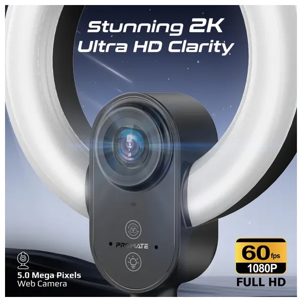 Promate VistaCam Webcam - Black - VistaCam Detachable & Extendable Tripod