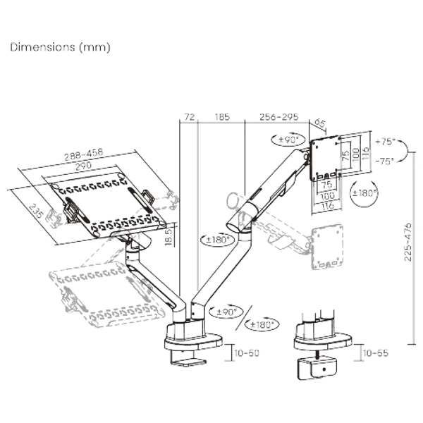  Avetron Nova Slim Mechanical Spring Monitor Arm with Laptop Tray Gray 