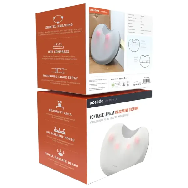  وسادة تدليك أسفل الظهر من بورودو لايف ستايل - بطارية بحجم 2600 مللي امبير - رمادي 