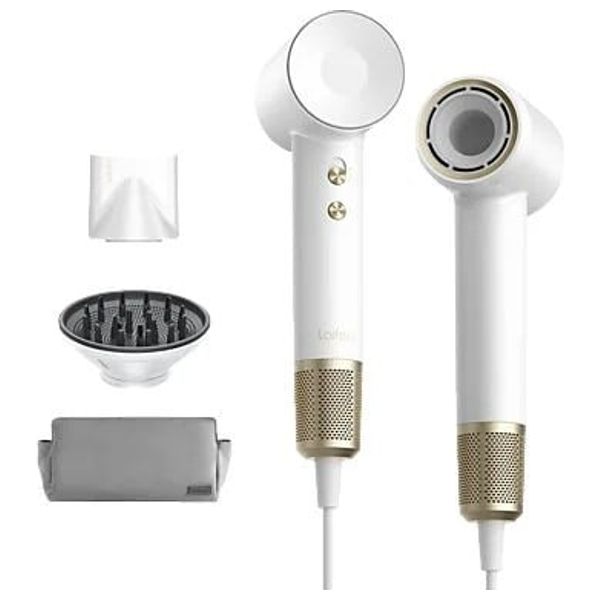 Laifen Swift Premium Hair Dryer - powerful performance with ionic technology for fast drying - 1400W - Golden White + Hair Brush
