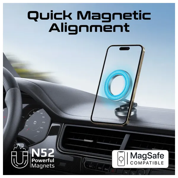 حامل هاتف مغناطيسي للسيارة بروميت - MagHoop HG - تثبيت امن - دوران 360 درجة - رمادي
