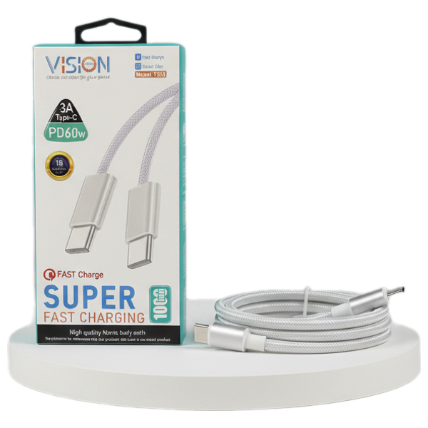  VISION - Super Fast Charging Cable - USB-C to USB-C - 1m - 60W PD - White 