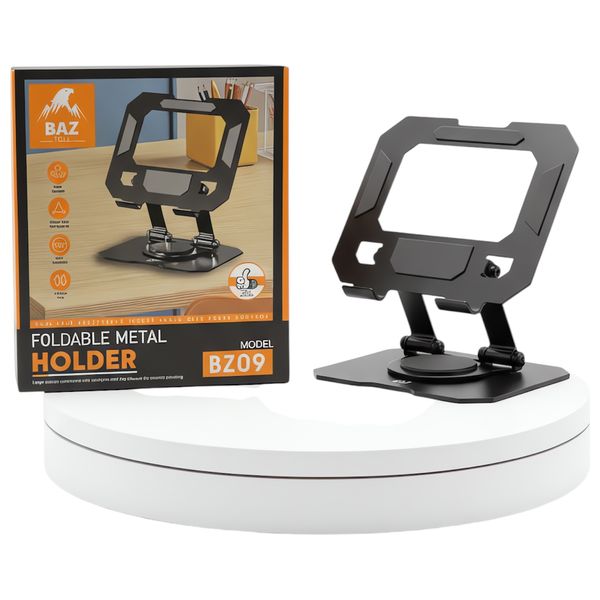 BAZ - Foldable Metal Tablet & Phone Holder - stable and Secure - Black