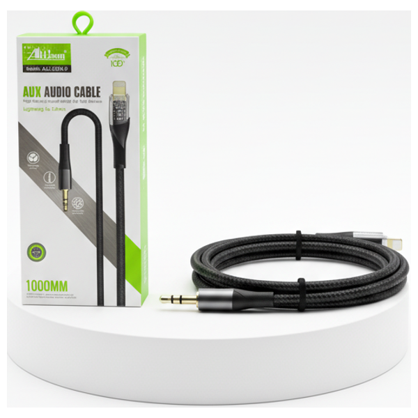  Allison Lightning to AUX (3.5mm) Cable - 1 Meter Length - High-Definition Sound - Black 