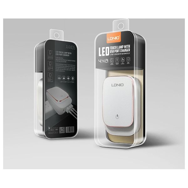  LDNIO - LED Touch Lamp - 4 USB Charging Ports - Smart Charging Technology -  White 