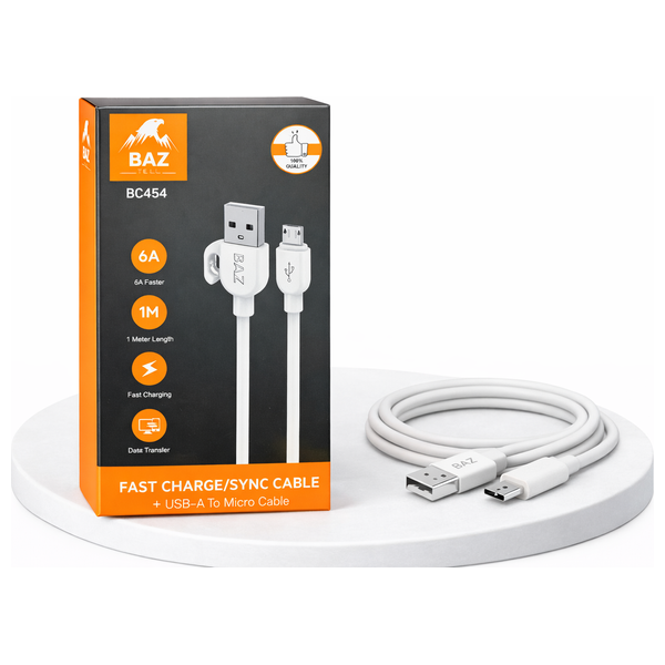  Baz BC454 - USB-A to Micro USB Cable - 1m - White 