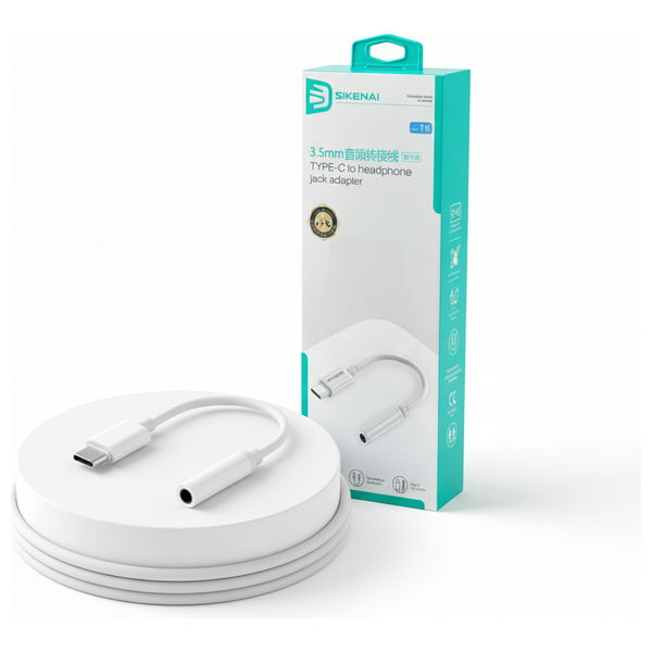 SIKENAI - USB-C to Headphone Jack Adapter 3.5mm - Twisted/braided wire - White 