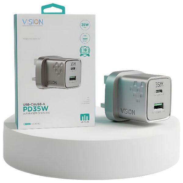  VISION - Wall Charger - 35W - Dual Ports  - Power Adapter - Silver 