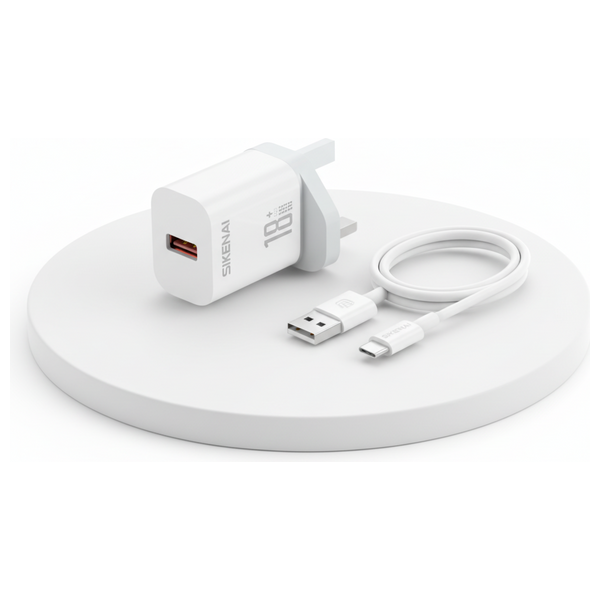  SIKENAI - Wall Charger - Single Port - 18W - With USB-C Cable - White 