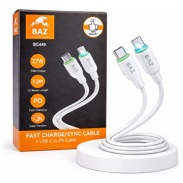  BAZ - USB-C to USB-C Cable - 65W - 3m - White 