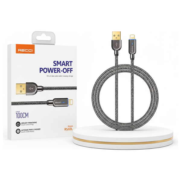  كابل  ريسي - إيقاف التشغيل الذكي يو إس بي-أ إلى لايتنينغ - طول 1 متر - أسود - RS02L 