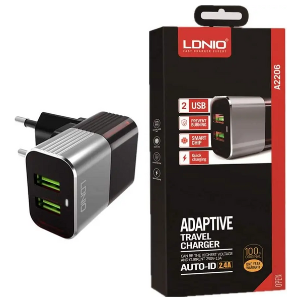  شاحن جداري لدنيو - السفر التكيفي - شحن ذكي وسريع - أسود 