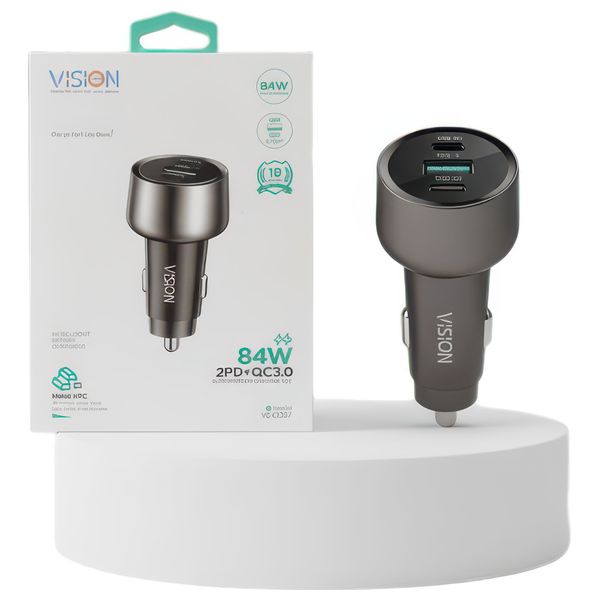  شاحن سيارة فيجن - 3 منافذ - 84 واط - اسود 