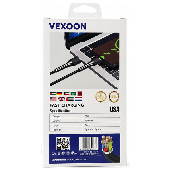  Vixion A56 USB-C to Lightning Cable - 2m - 69W - Black 