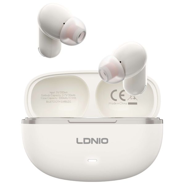 سماعة أذن لاسلكية ستيريو لدنيو T13 - بلوتوث 5.4 - شحن 500 مللي أمبير/ساعة - تقليل الضوضاء - أبيض 